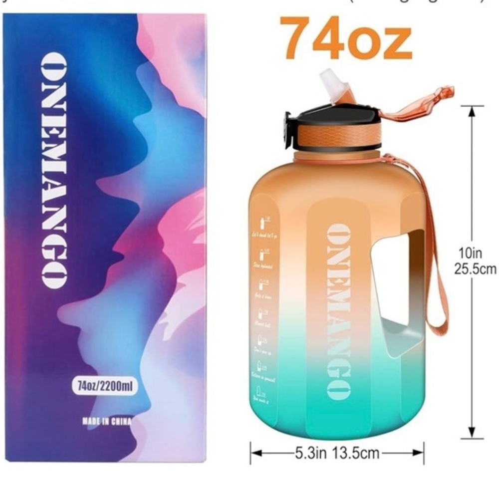 74 Oz Water Tracker‎ Bottle by Onemango Blue ombre pink new